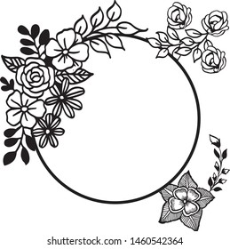 Template design with sketched for leaf floral frame. Vector