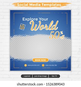 Template design for social media post, template for travel ads, file eps with layered