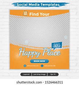 Template design for social media post, template for travel ads, file eps with layered