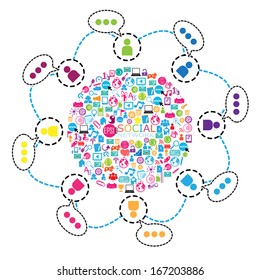 template design with social network icons background ,Circle