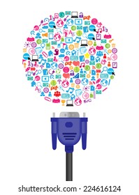 template design with social network icons background ,Circle