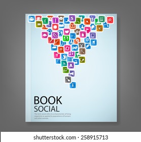 template design with social network icons background 