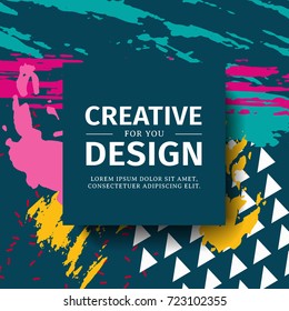 Template design square banner with pop texture background. Poster for offer and presentation on abstract backdrop with watercolor splash. Layout modern and trendy card and flyer. Vector.