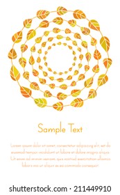 Template design with stylized autumn leaves in a circle on the threads and place for text