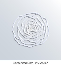 Template design with stylized outline rose, paper filigree technique. Vector illustration