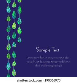 Template design with stylized spring leaves as droplets on threads
