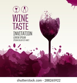 Template design suitable for wine list, wine tasting invitation or party. Artistic design background with stains. Vector
