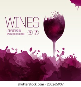 Template design suitable for wine list, wine tasting invitation or party. Artistic design background with stains. Vector

