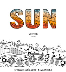 Template for design in the summer style. African traditional elements of ethnic patterns. Caption filled with ornaments. Vector illustration