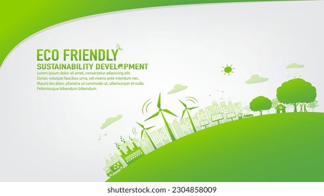 Template design for Sustainability development, Eco friendly and Green city concept, vector illustration