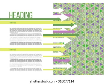 Template design with the text, with color triangles regular structure and right arrows