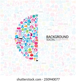 Template design thinking idea with social network icons background