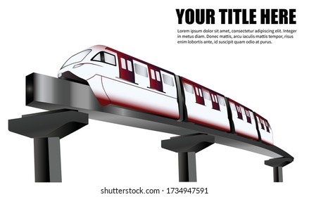 Template design with title mockup,monorail train on sky subway. New modern urban infrastructure in a modern city 