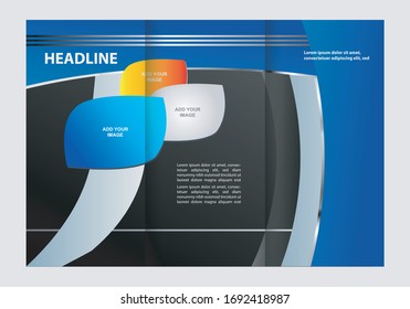 Template design of trifold brochure. Editable and light vector with places for photos. Proportionally A4
