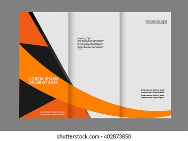 Template design of trifold brochure with polygons. Editable and light vector with places for photos. Proportionally A4
