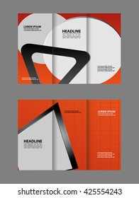 Template design of trifold brochure with polygons. Editable and light vector with places for photos. Proportionally A4
