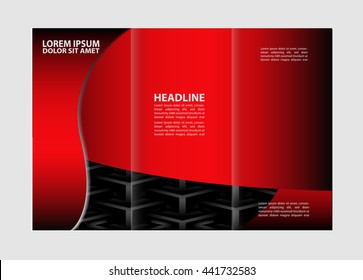 Template design trifold brochure with polygons. Editable and light vector with places for photos. Proportionally A4

