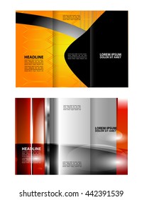 Template design of trifold brochure with polygons. Editable and light vector with places for photos. Proportionally A4

