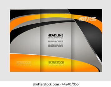 Template design trifold brochure with polygons, polygonal sphere. Editable and light vector with places for photos. Proportionally A4
