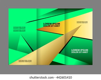 Template design of trifold brochure with polygons. Editable and light vector with places for photos. Proportionally A4
