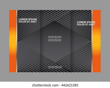 Template design trifold brochure with polygons, polygonal sphere. Editable and light vector with places for photos. Proportionally A4
