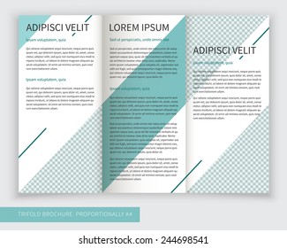 Template design of trifold brochure with stripes and lines. Editable and light vector with places for photos. Proportionally A4