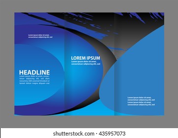 Template design of trifold brochure with stripes and circles. Editable and light vector with places for photos. Proportionally A4
