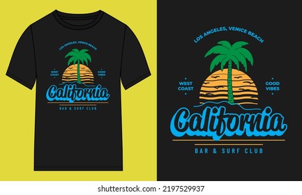 Template of design for t-shirt with California lettering, vector illustration