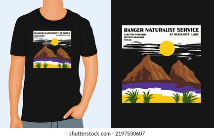 Template of design for t-shirt with ranger naturalist service lettering, vector illustration