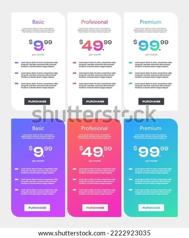 Template Design UX UI price list. Landing page website product package price and check box. Vector Illustrate.