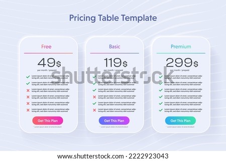 Template Design UX UI price list. Landing page website product package price and check box. Vector Illustrate.