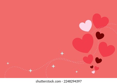 Template design of valentine background with hearts, red and pink colors, copy space area
