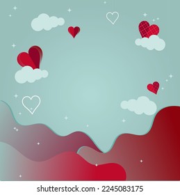 Diseño de plantilla del fondo del día de San Valentín. nubes, olas y elementos del corazón