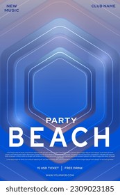 template design vector beach party, music party, music event, event party, dance night, entertainment evemt heard in blue with sea nuances