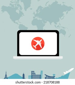 Template design vector poster for travel. Flat style. Fly.