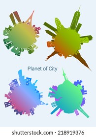 Template design vector poster for travel. Flat style. Set Planet City.