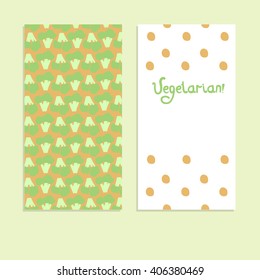 Template design with vegetarian lettering label and broccoli. Vector illustration. Can be used for flyers, banners, invitations, restaurant or cafe menu design