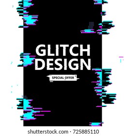 Template design vertical banner glitch style. Vector distorted background texture. Computer screen error. Digital layout with broken noise abstract pixel effect. Advertising with modern backdrop