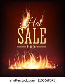 Template design vertical banner with Special sale. Black card for hot offer with frame fire graphic. Invitation layout with flame border. Vector.