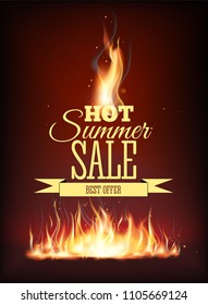 Template design vertical banner with Special sale. Black card for hot offer with frame fire graphic. Invitation layout with flame border. Vector.