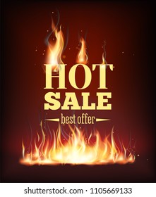 Template design vertical banner with Special sale. Black card for hot offer with frame fire graphic. Invitation layout with flame border. Vector.