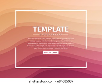 Template design web banner with white border and frame. Wallpaper with waves.  Backdrop with volume folds for presentations. Vector