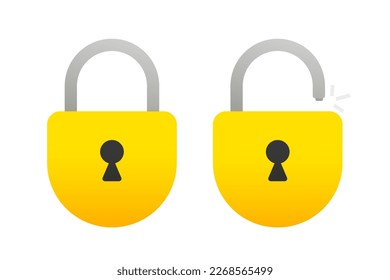 Template design for web banners and mobile app, printed materials, infographics. Flat padlock icons set. Yellow lock and unlock. Concept password, blocking, security. Vector illustration
