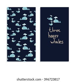 Template design with whales. Vector illustration. Can be used for flyers, banners, invitations