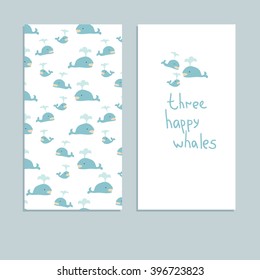 Template design with whales. Vector illustration. Can be used for flyers, banners, invitations