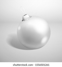 Template for design with a white Christmas ball that lies on the surface. Realistic vector