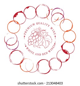 Template design for wine with grapes. Vector illustration.