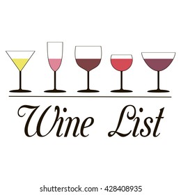 Template design for wine list. Wine glasses with wine poured for level and kalligrafichnoy inscription wine list, vector for design or printing