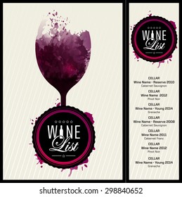 Template design for wine list. Label or logo with classical and modern typography. Background wine stains. vector