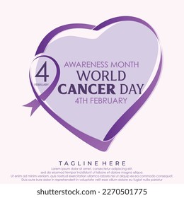 Template design World Cancer Day element concept with lavender ribbon. Vector illustration